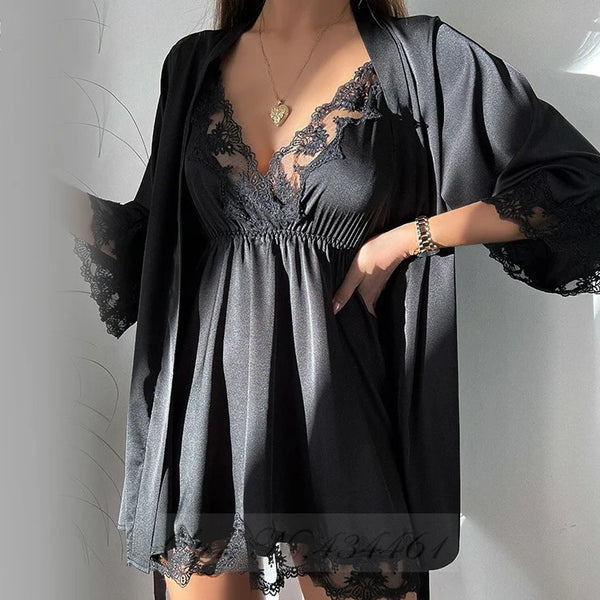 Elegant Satin Lace Nightwear